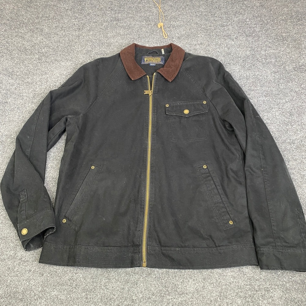 Pendleton Dry Goods Mens Black Canvas Work Jacket Corduroy Collar JT130K Size M